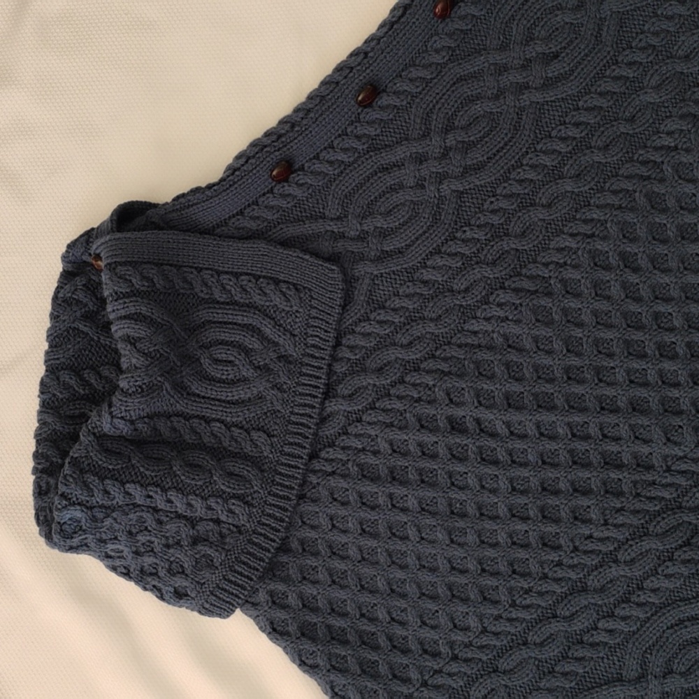Aran Crafts Ireland Mallard Blue Cable Knit Merino Wool Cowl Poncho Sweater - 10 - Picture 5 of 10